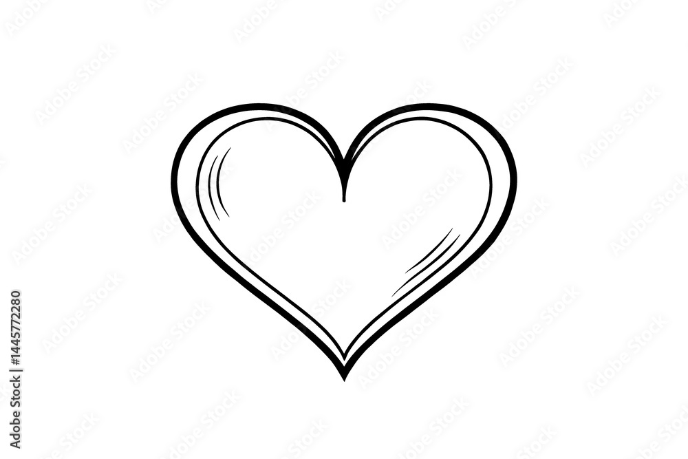 Stylish Curved Heart Sketch in Black on Transparent Background Stylish Curved Heart Sketch in Black on Transparent Background