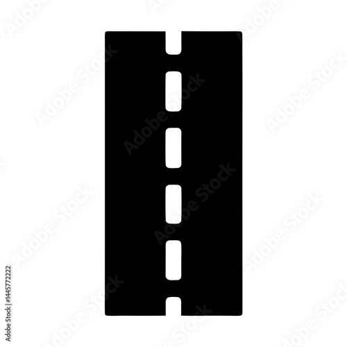 A black road with broken white lines representing street lanes division