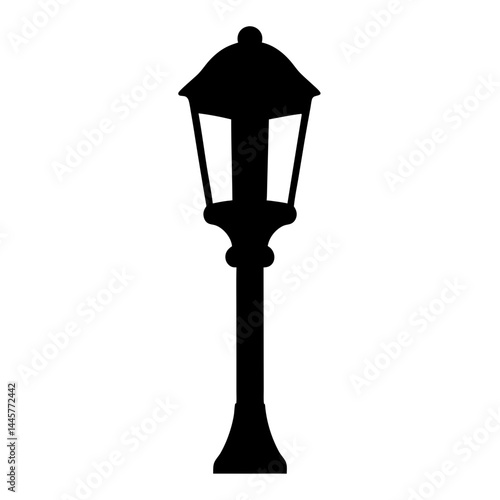 Silhouette illustration of a classic style street lamp post isolated on white