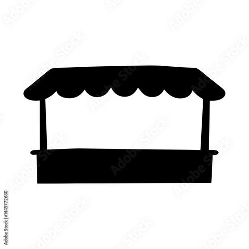 Simple black silhouette illustration of a market stall or fair booth