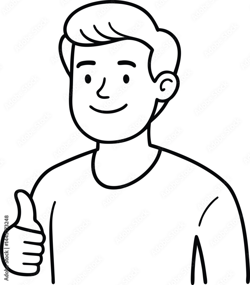 Smiling man showing a thumbs up gesture in continuous line style ideal for positive expression artwork minimalist motivational decor modern portrait illustrations and icons Smiling man showing a thumbs up gesture in continuous line style ideal for positive expression artwork minimalist motivational decor modern portrait illustrations and icons