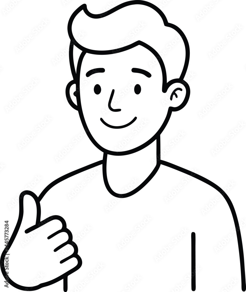 happy smiling man showing a thumbs up hand gesture in a confident and cheerful pose representing positivity encouragement motivation and friendly approval in black line art happy smiling man showing a thumbs up hand gesture in a confident and cheerful pose representing positivity encouragement motivation and friendly approval in black line art