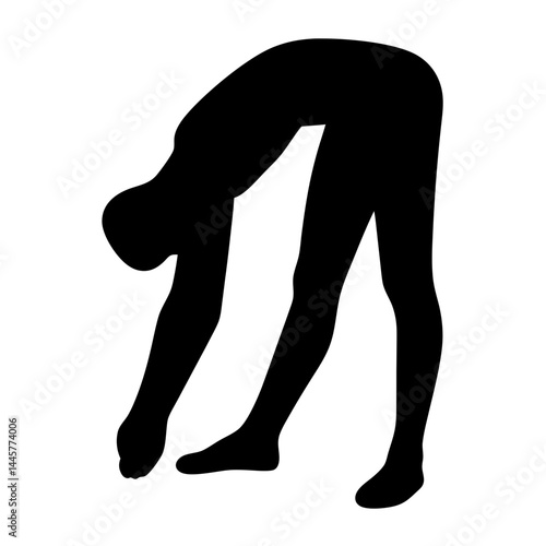 Silhouette of person bending over in forward fold yoga pose on white