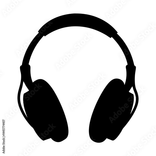 Black silhouette of headphones for listening to music and podcast recordings