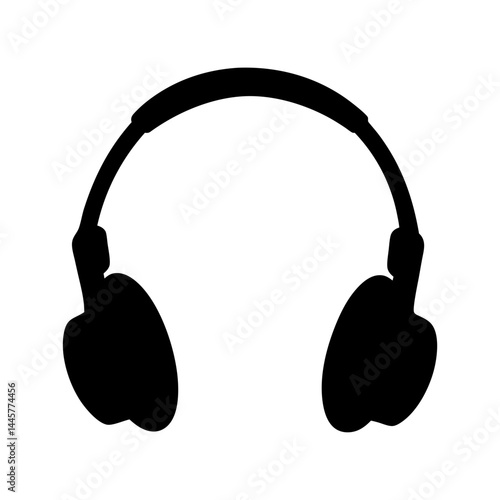 Silhouette of Headphones with Headband, Listening to Audio and Music Equipment