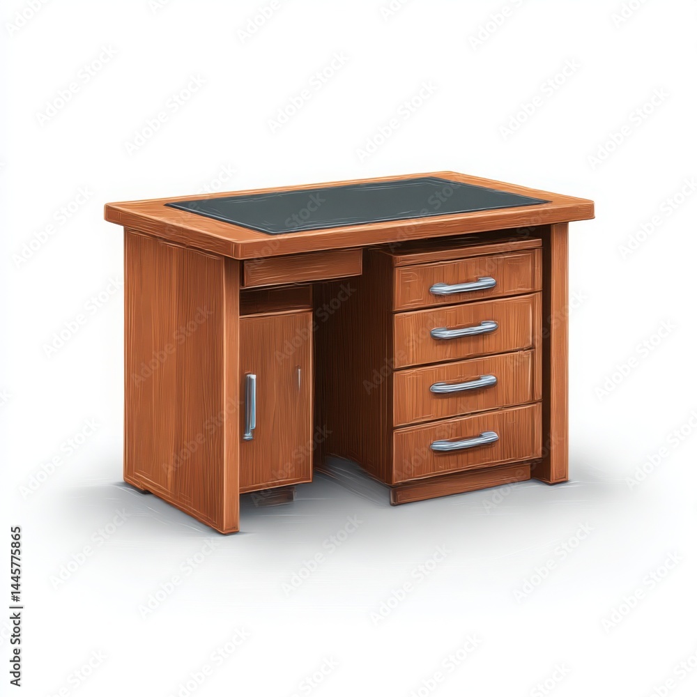 Wooden desk with drawers and cabinet on white background Wooden desk with drawers and cabinet on white background