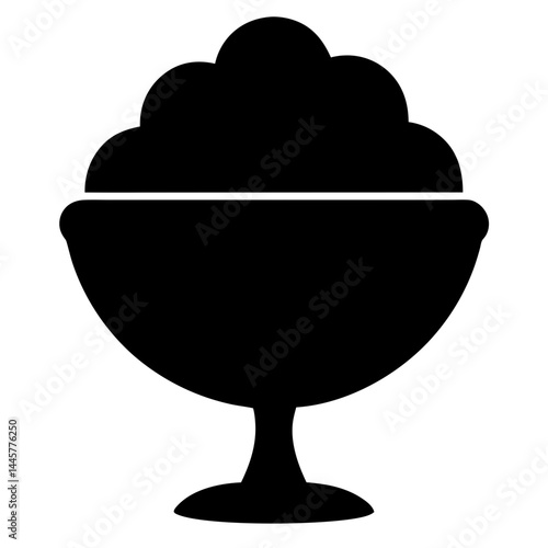 Black Silhouette of Ice Cream Sundae or Dessert in a Footed Bowl