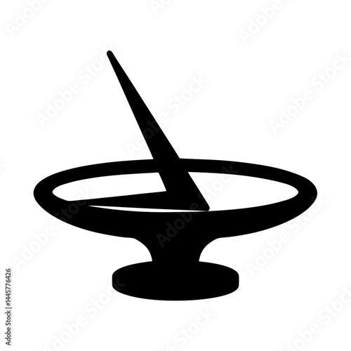 Stylized black sundial silhouette on a white background, minimalist timekeeping symbol