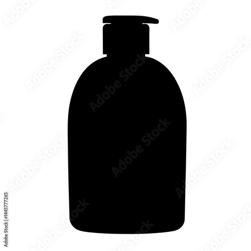 Black silhouette of a liquid soap dispenser with pump on white