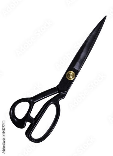 Obraz na płótnie Black tailor's scissors isolated on transparent background w salonie