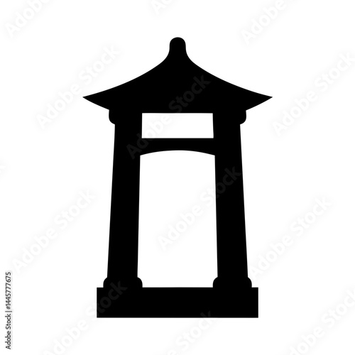 Black and white illustration of an Asian style gazebo or lantern structure