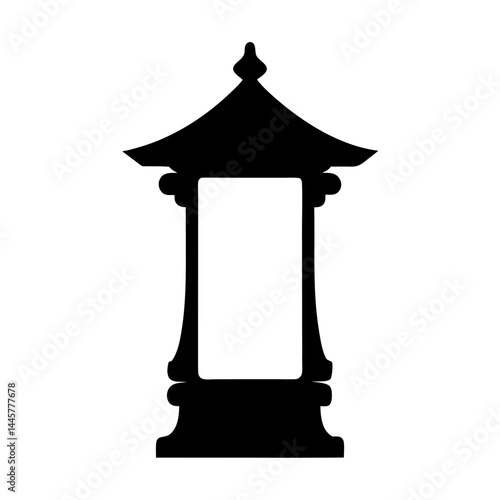 Silhouette of a Japanese lantern showcasing traditional architectural design in black