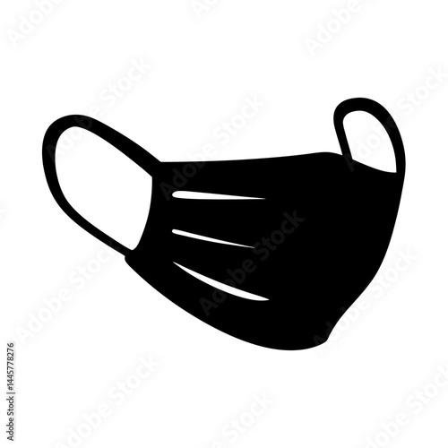Black contoured face mask with ear loops for personal protection