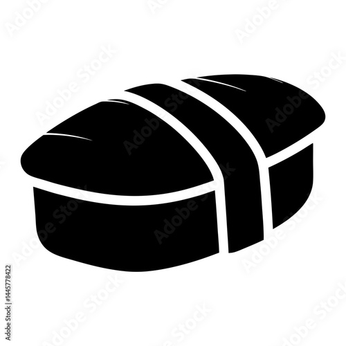 Monochrome illustration of a nigiri sushi with seaweed nori strip