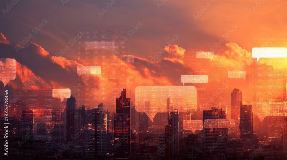 Fototapeta premium Cityscape skyline at sunrise