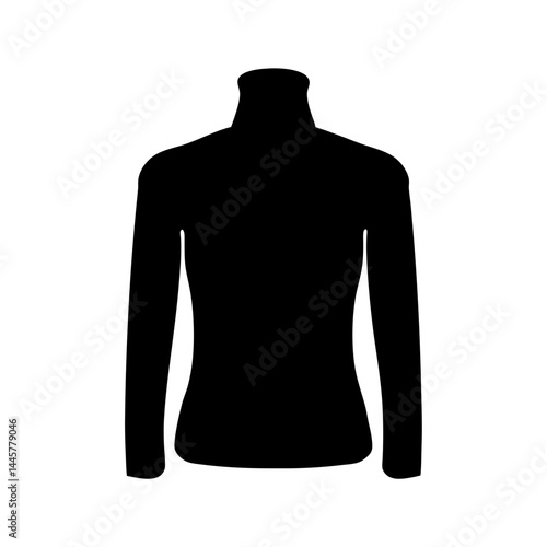 Silhouette of a long sleeved black turtleneck shirt with fitted body