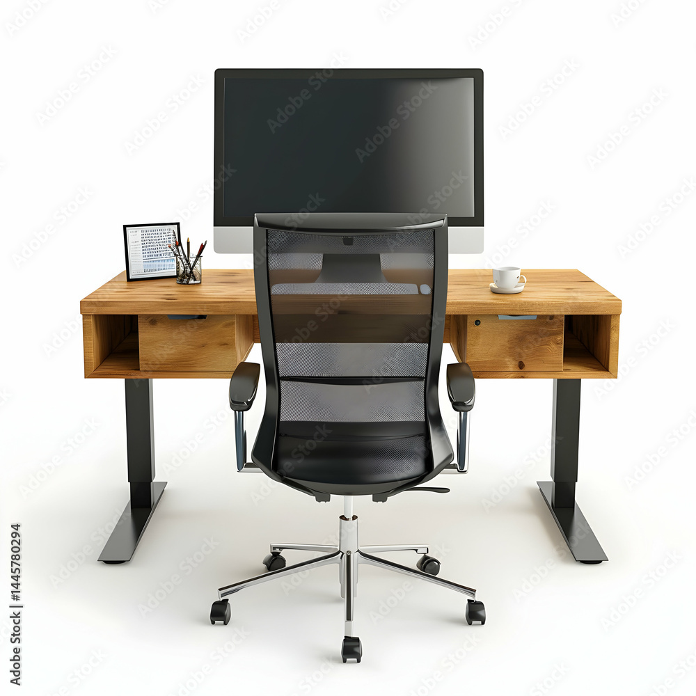 Fototapeta premium Modern Minimalist Workspace with Computer and Ergonomic Chair