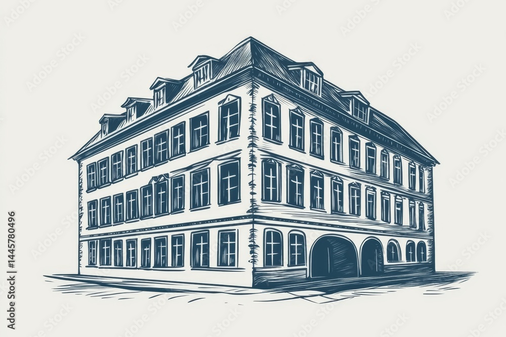 Fototapeta premium Artistic representation of a building featuring numerous windows.