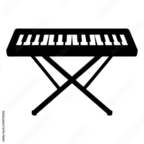 Detailed Black and White Vector Illustration of a Keyboard on a Stand