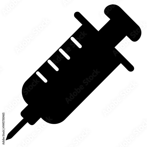 Black silhouette of a hypodermic needle syringe for medical use
