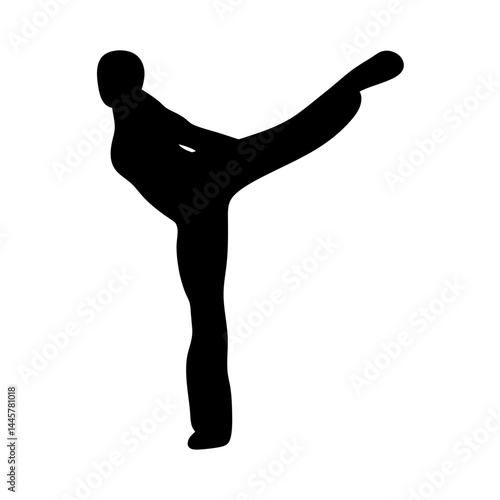 Black silhouette of a person performing a martial arts style kick