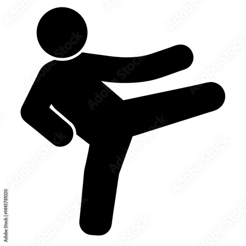 Black silhouette of a person doing a high kick in martial arts