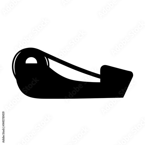 Minimalist black and white illustration of a roll of tape dispenser