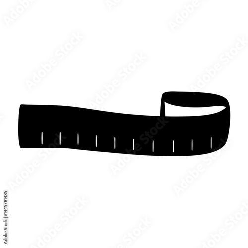 A black and white illustration of a measuring tape, isolated on white