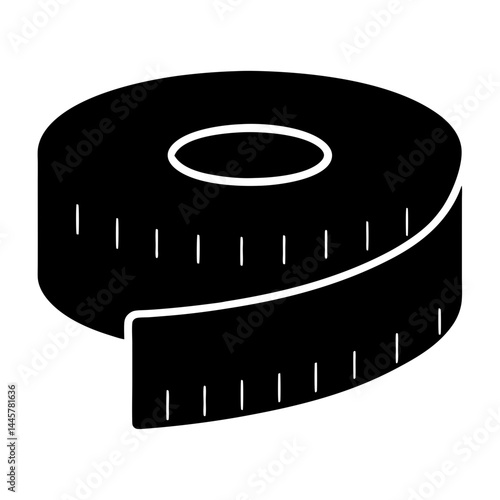 Icon Illustration of a Black and White Tape Measure with Markings