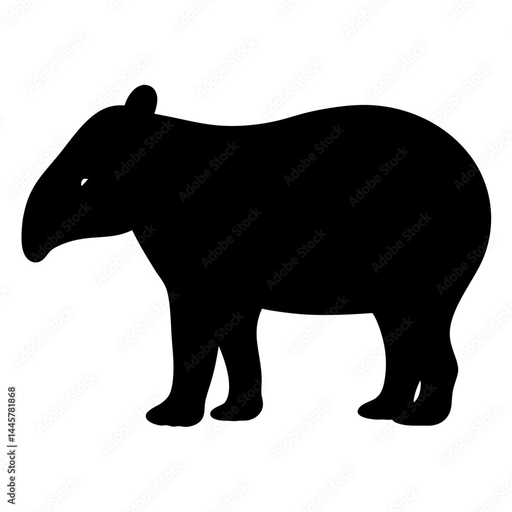 Fototapeta premium Black silhouette of a Tapir on a white background in isolation