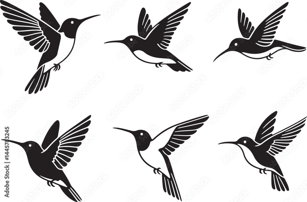 Fototapeta premium Set of humming bird silhouette vector illustration