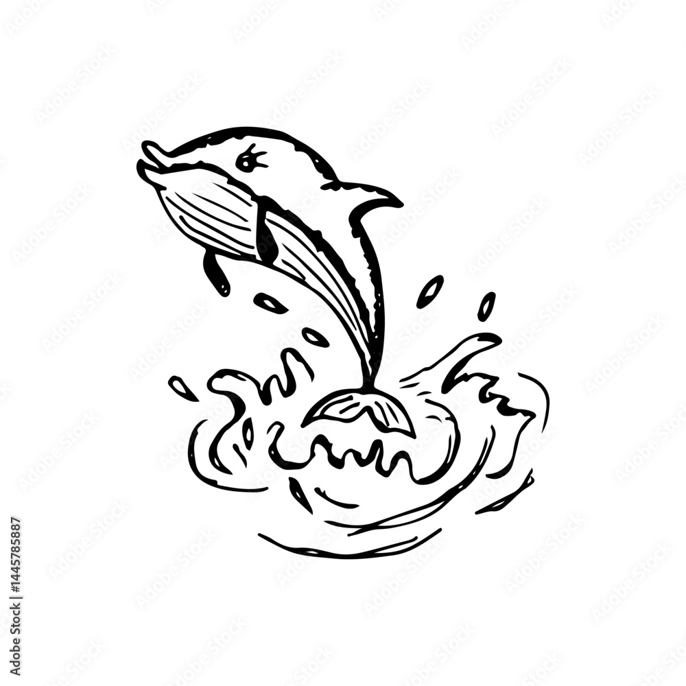 Little whale or dolphin leaping out of the water, cartoon hand-drawn. Little whale or dolphin leaping out of the water, cartoon hand-drawn.