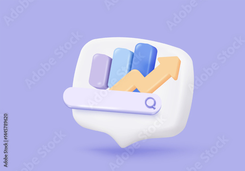 3D searching bar or magnifying glass icon signs for research info statistic. analyzing investment money cash and exchange with detective. 3d magnifier zoom icon vector render illustration
