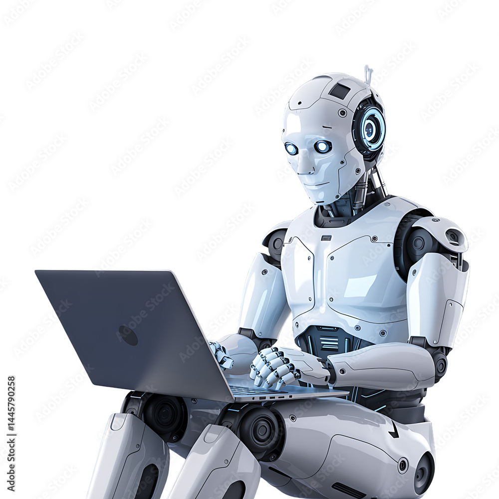 Fototapeta premium Robot using a laptop computer.