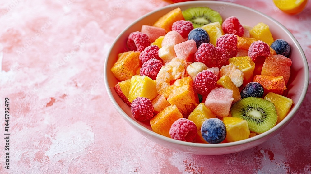 Fruit bowl on a pink background, vibrant fruit display, tropical fruits, healthy eating, colorful decoration, food styling, fresh ingredients, healthy vibe. Fruit bowl on a pink background, vibrant fruit display, tropical fruits, healthy eating, colorful decoration, food styling, fresh ingredients, healthy vibe.
