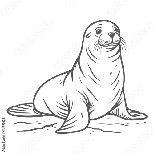 South American Sea Lion Outline Illustration