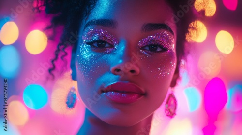beautiful makeup on a young woman with neon colors