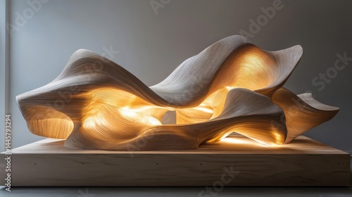 Illuminated Wooden Sculpture with Organic Forms