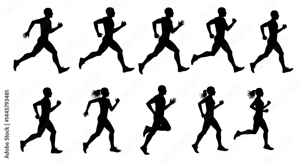 Running silhouettes vector art, marathon runners, jogging exercise, fitness training, cardio workout, sport
Running silhouettes vector art, marathon runners, jogging exercise, fitness training, cardio workout, sport