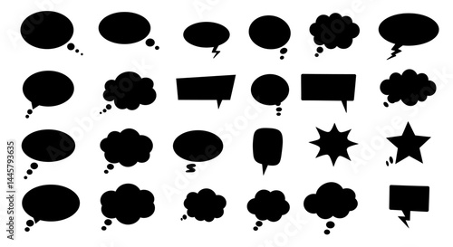 Vector speech bubbles and thought bubbles set for communication and design elements isolated on white background
