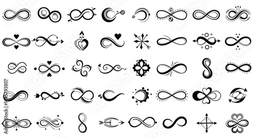 Infinity symbol vector set, endless loop design elements, mathematical symbol, eternity concept, love forever
