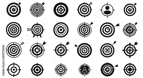 Vector target icon set, business target, marketing target, archery target, hunting target, bullseye target
