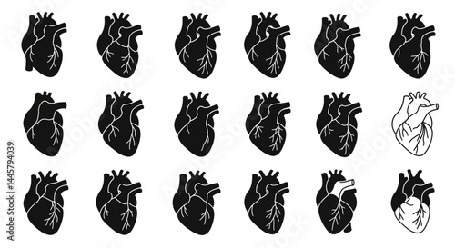 Black heart vector illustration seamless pattern background for cardiology and medical health concept
