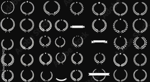 Vector laurel wreath set collection for logo design and decoration elements isolated on black background


