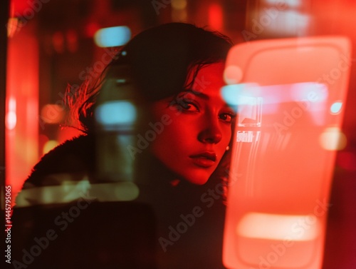 Futuristic ai-powered urban experience neon city cinematic portrait nighttime close-up emotion-driven exploration