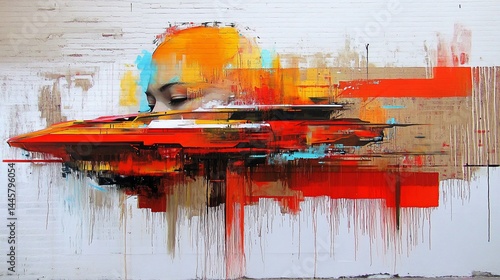 Abstract portrait of a person, vibrant colors and textures