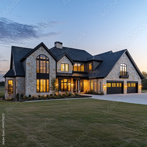 Modern house exterior at twilight