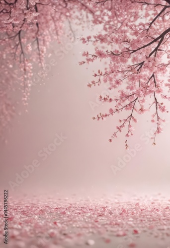 Soft pastel background with gently falling pink sakura petals, creating a dreamy atmosphere ,  cherry,  image,  soft
