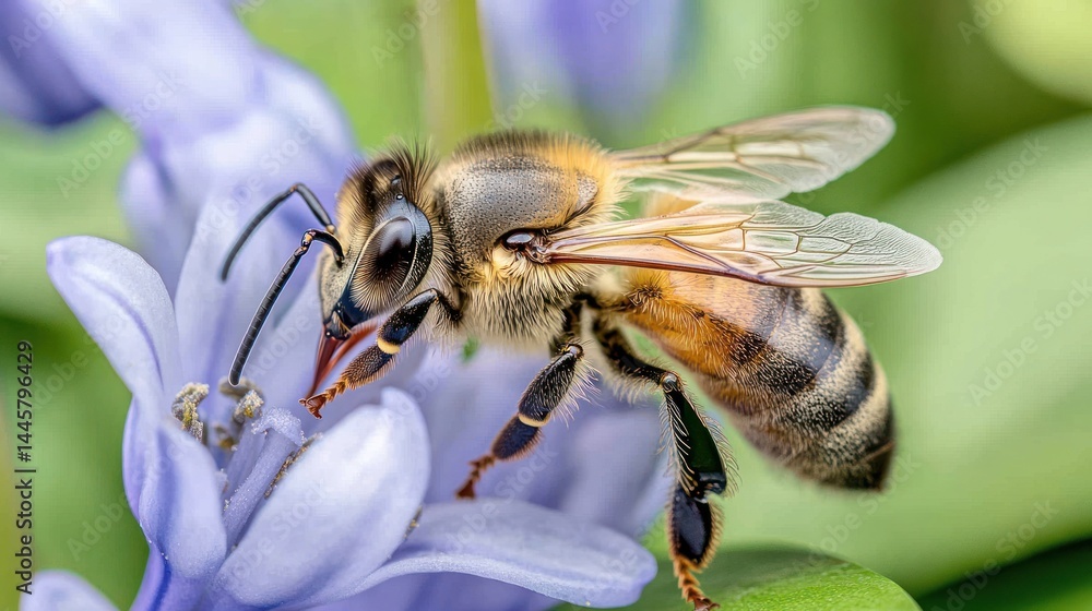 Naklejka premium Honeybee on Purple Hyacinth Flower