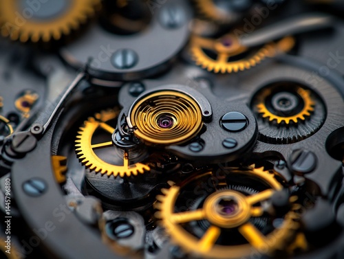 Disassembled mechanical wristwatch movement close-up view artistic photograph industrial setting high-tech concept